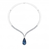 Silver plated blue pave polished pear drop necklace