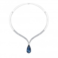 Silver plated blue pave polished pear drop necklace
