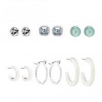 Silver Plated Blue Resin Earrings - Pack Of 6