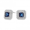 Silver Plated Blue Square Crystal Pave Stud Earring