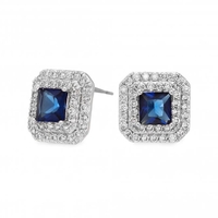 Silver Plated Blue Square Crystal Pave Stud Earring