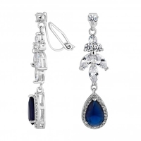 Silver Plated Blue Statement Pear Drop Clip On Earrings