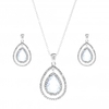 Silver Plated Blue Teardrop Halo Necklace Set - Gift Boxed