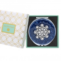 Silver Plated Cats Eye Crystal Flower Compact Mirror - Gift Boxed