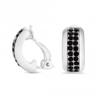 Silver Plated Chunky Black Pave Middle Half Hoop Clip Earring