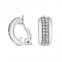 Silver Plated Chunky Pave Middle Half Hoop Clip Earring