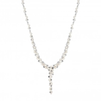 Silver Plated Clear Fine Crystal Pearl Bubble Y Drop Lariat Necklace