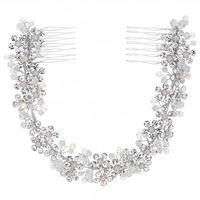Silver Plated Clear Crystal Amber Glitz Double Hair Comb