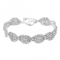 Silver Plated Clear Crystal Diamante Petal Bracelet