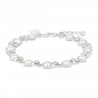 Silver Plated Clear Crystal Half Pearl Tennis Bracelet
