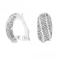 Silver Plated Clear Crystal Large Pave Half Hoop Clip On Earring