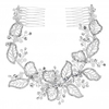 Silver Plated Clear Crystal Olivia Pave Leaf Double Comb Hair