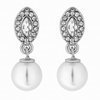 Silver Plated Clear Crystal Pear Pearl Drop Earring