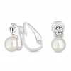 Silver Plated Clear Crystal Pearl And Crystal Small Snowman Clip On Earring