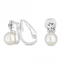 Silver Plated Clear Crystal Pearl And Crystal Small Snowman Clip On Earring
