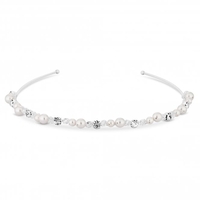 Silver Plated Clear Crystal Poppy Pearl And Crystal Bead Headband Hair