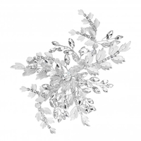 Silver Plated Clear Crystal Ruby Brushed Leaf And Crystal Burst Hair Slide