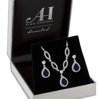 Silver Plated Clear Crystal Sapphire Pave Pear Drop Matching Set