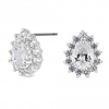 Silver Plated Clear Cubic Zirconia Classic Pave Surround Pear Stud Earring