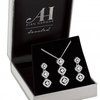 Silver Plated Clear Cubic Zirconia Diamond Shape 3 Drop Pendant And Earring Matching Set