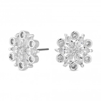 Silver Plated Clear Cubic Zirconia Flower Stud Earring