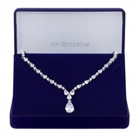 Silver Plated Clear Cubic Zirconia Graduated Pear Y Drop Short Pendant Necklace