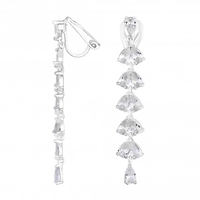 Silver Plated Clear Cubic Zirconia Linear Pear Clip On Earrings