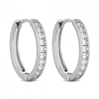 Silver Plated Clear Cubic Zirconia Medium Hoop Earring