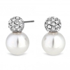 Silver Plated Clear Cubic Zirconia Pearl And Crystal Snowman Stud Earring
