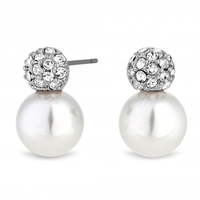 Silver Plated Clear Cubic Zirconia Pearl And Crystal Snowman Stud Earring