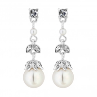 Silver Plated Clear Pearl Crystal Acorn Drop Earring