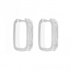 Silver Plated Contemporary Rectangle Pave Hoop