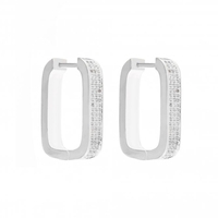 Silver Plated Contemporary Rectangle Pave Hoop