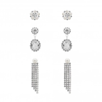 Silver Plated Cream Pearl and Crystal Earrings - Pack of 3