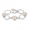 Silver Plated Cream Pearl And Polished Oval Bracelet