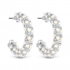 Silver Plated Cream Pearl Crystal Bead Hoop Earrings