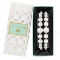 Silver Plated Cream Pearl Crystal Cuff Bangle - Gift Boxed