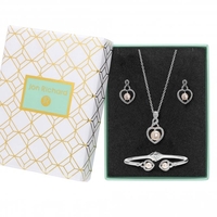 Silver Plated Cream Pearl Crystal Infinty Heart 3 Piece Set - Gift Boxed