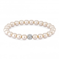 Silver Plated Cream Pearl Filagree Ball Stretch Bracelet