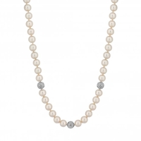 Silver Plated Cream Pearl Necklace With Pave Balls