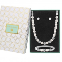 Silver Plated Cream Pearl Pave Ball 3 Piece Set - Gift Boxed