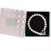 Silver Plated Cream Pearl Pave Heart T Bar Bracelet - Gift Boxed