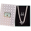 Silver Plated Cream Pearl Pave Heart T Bar Set- Gift Boxed
