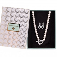 Silver Plated Cream Pearl Pave Heart T Bar Set- Gift Boxed