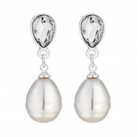 Silver Plated Crystal And Baroque Pearl Drop Earring