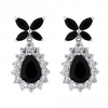 Silver Plated Crystal And Black Flower Pear Drop Earrings