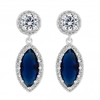 Silver Plated Crystal And Montana Blue Navette Drop Earring