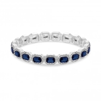 Silver Plated Crystal And Montana Blue Rectangle Stone Stretch Bracelet