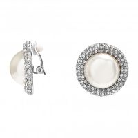 Silver Plated Crystal And Pearl Bouton Clip Earring