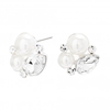 Silver Plated Crystal And Pearl Cluster Stud Earrings